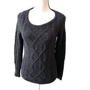 Loft S Grey Wool Blend Chunky Cable Knit Sweater